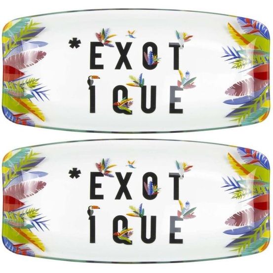 Plat en verre déco exotique 19 cm (lot de 2)