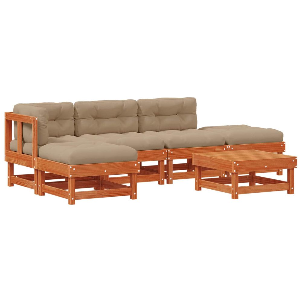 Ensemble de salon de jardin 6 pc brun cire bois de pin massif