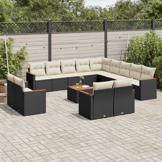 Salon de jardin avec coussins 14 pcs noir résine tressée