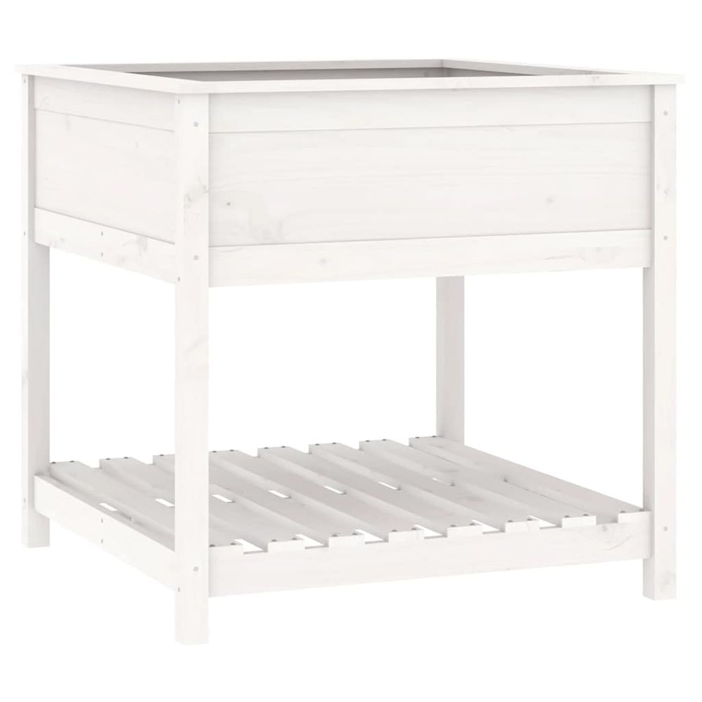 Jardinière avec étagère blanc 82,5x82,5x81cm bois massif de pin