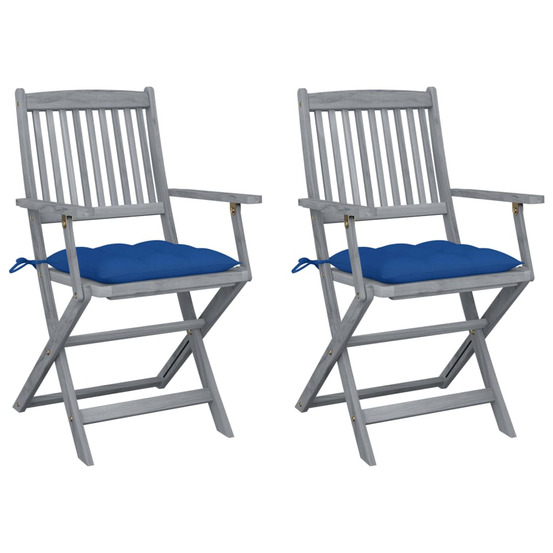 Chaises pliables d'extérieur lot de 2 et coussins bois d'acacia