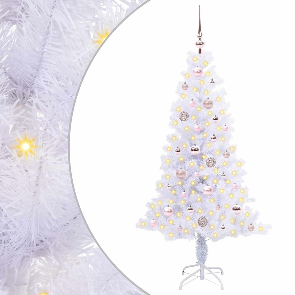 Sapin de noël artificiel avec 150 led blanc 150 cm pvc et acier