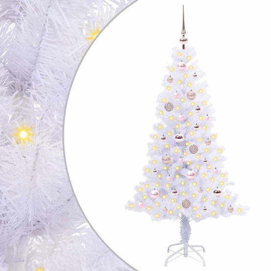 Sapin de noël artificiel avec 150 led blanc 150 cm pvc et acier