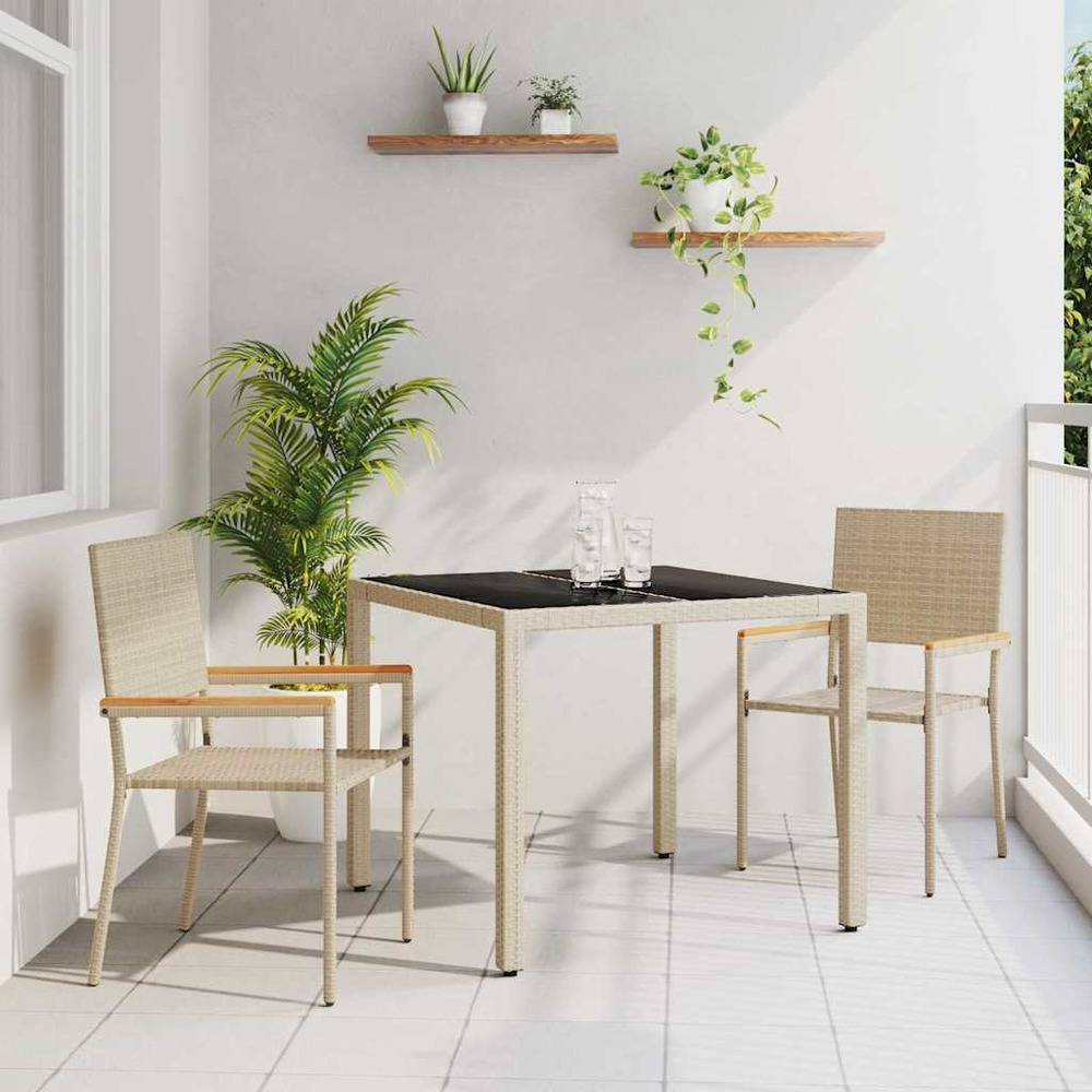 Ensemble de salle à manger pour jardin 3 pcs beige polyrotin