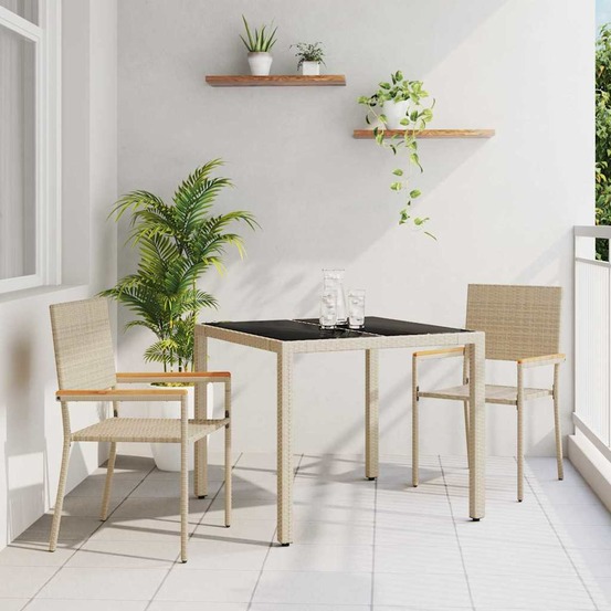 Ensemble de salle à manger pour jardin 3 pcs beige polyrotin