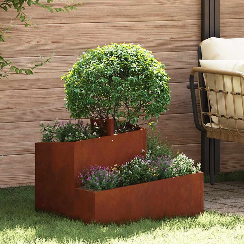 Jardinière carrée acier corten pour jardin marron 60x60 cm