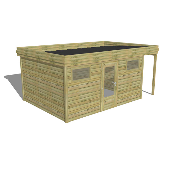 Abri de jardin bois pin traité autoclave 27mm - 5,34x3,44m / 18m2 - bac acier - abri français