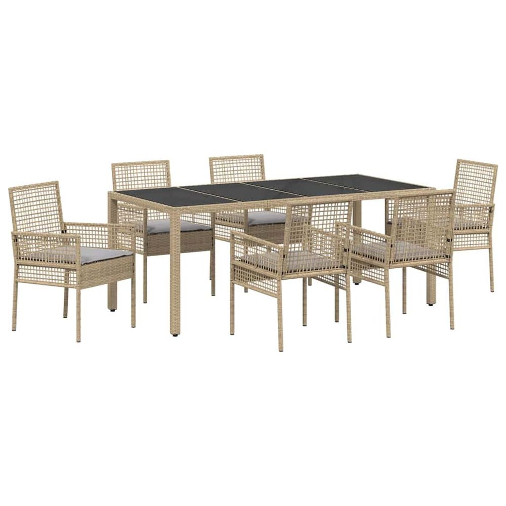 Ensemble de salle à manger pour jardin 7 pc beige polyrotin