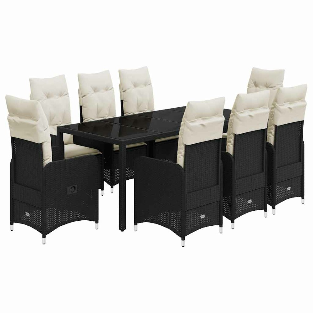 Ensemble de bistro de jardin 9 pcs coussins noir poly rotin