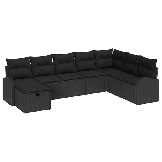 Ensemble de canapé de jardin avec coussin 8 pcs noir poly rotin