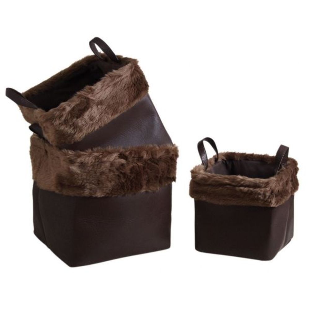 Corbeilles de rangement carrées avec fourrure synthétique (lot de 3)