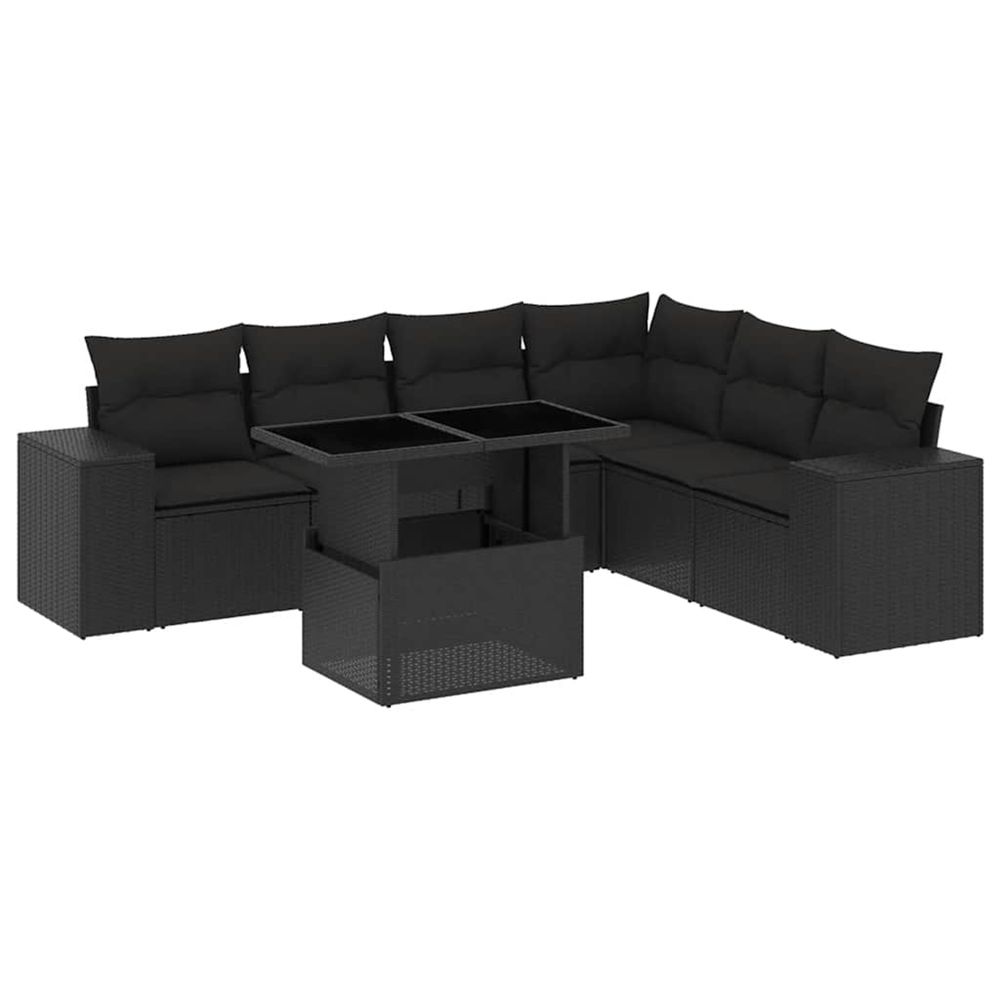 Salon de jardin 7 pcs avec coussins noir résine tressée