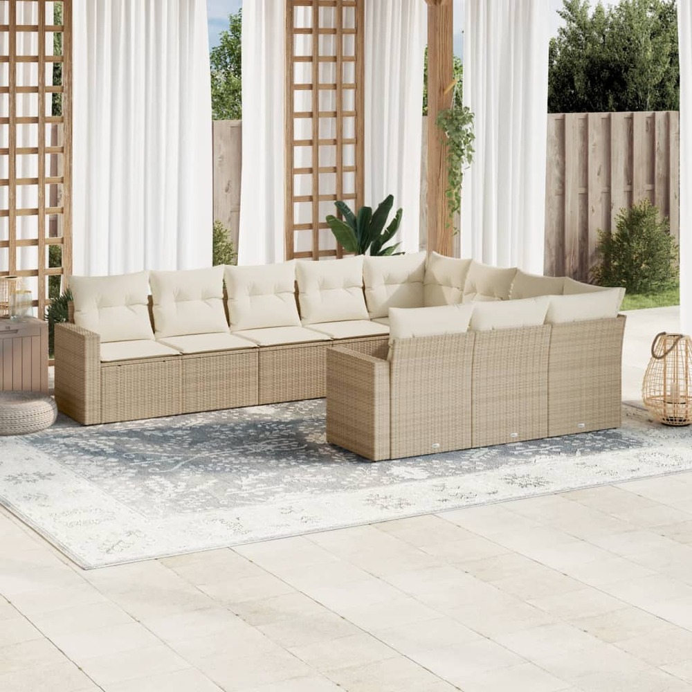 Salon de jardin avec coussins 10 pcs beige résine tressée