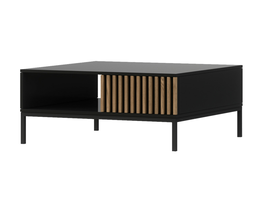 Savanna - table basse - effet bois et noir - 1 tiroir et 1 niche - 80 cm