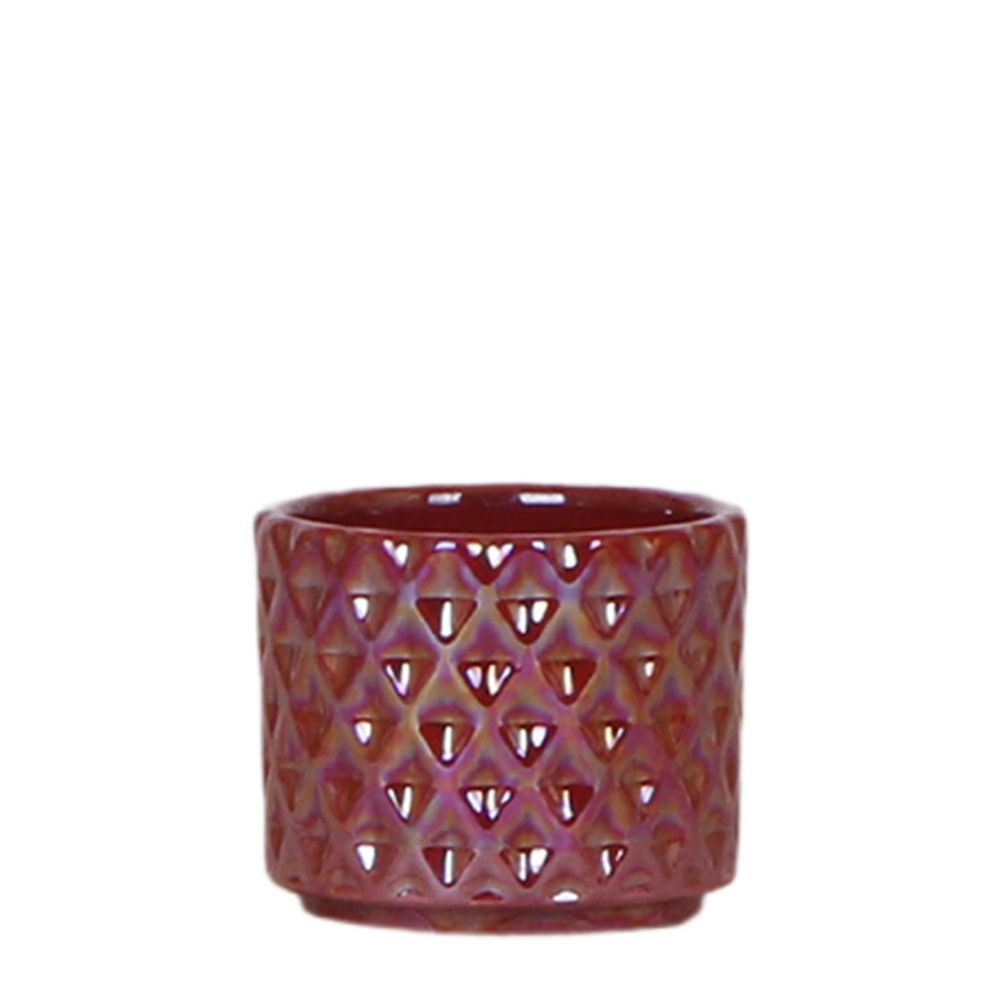 Cache-pot céramique facettes nacrées - éclat précieux - pot de 6cm - rouge
