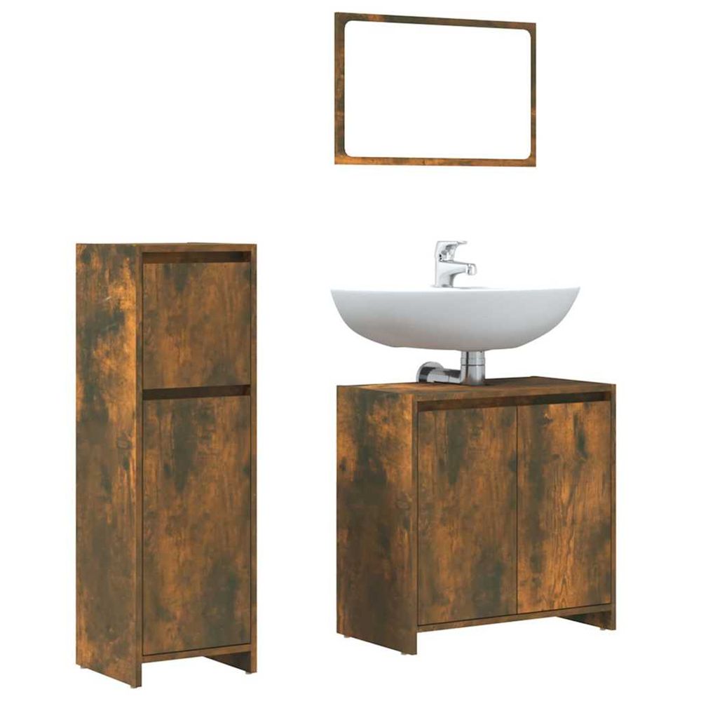 Ensemble de meubles de salle de bain 3 pcs chêne fumé