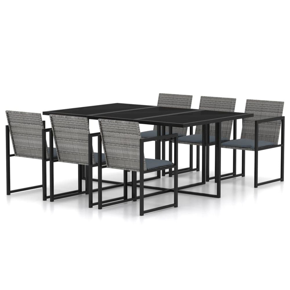 Salon de jardin 7 pcs avec coussins résine tressée gris