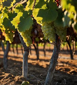 Grappe de raisin blanc poussant dans un champ de vigne