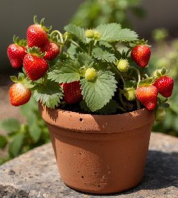 Petit fraisier en pot
