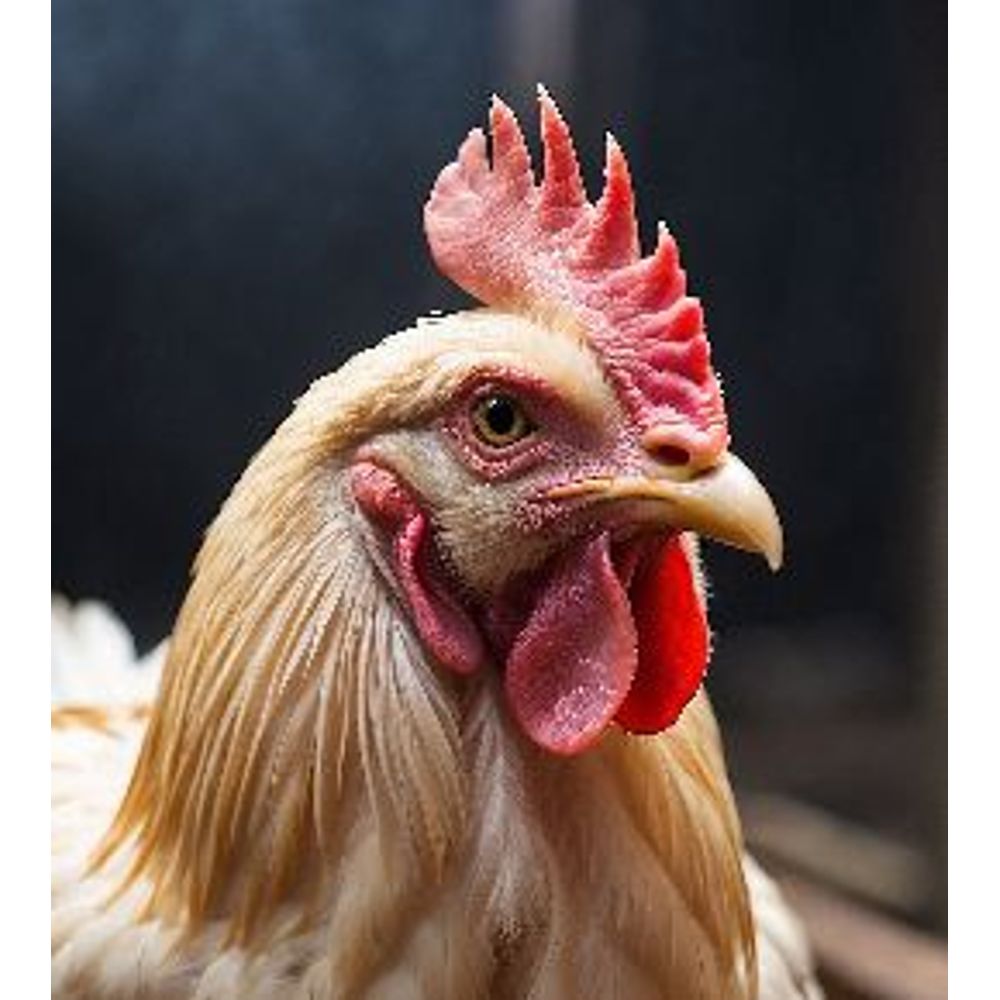 Gros plan sur une poule traitée contre les parasites