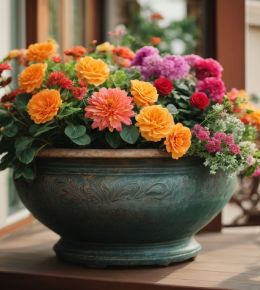 Magnifique bouquet de fleurs dans un pot en terre cuite 