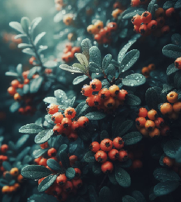 Buisson ardent Pyracantha avec baies rouges vibrant sous un ciel clair d'hiver.