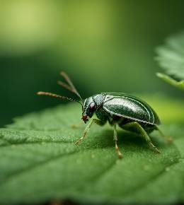 Altise prête à dévorer une plante de jardin