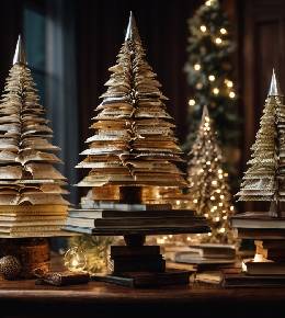  Un sapin de Noël artisanal délicatement orné de guirlandes.
