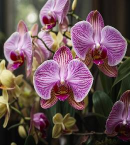 Une collection diverse d'orchidées épanouies bénéficiant de la lumière tamisée à l'intérieur d'une pièce bien éclairée.