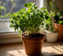 Plant de persil en pot dans une cuisine