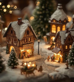 maquette d'un village de noël avec un ambiance chaleureuse