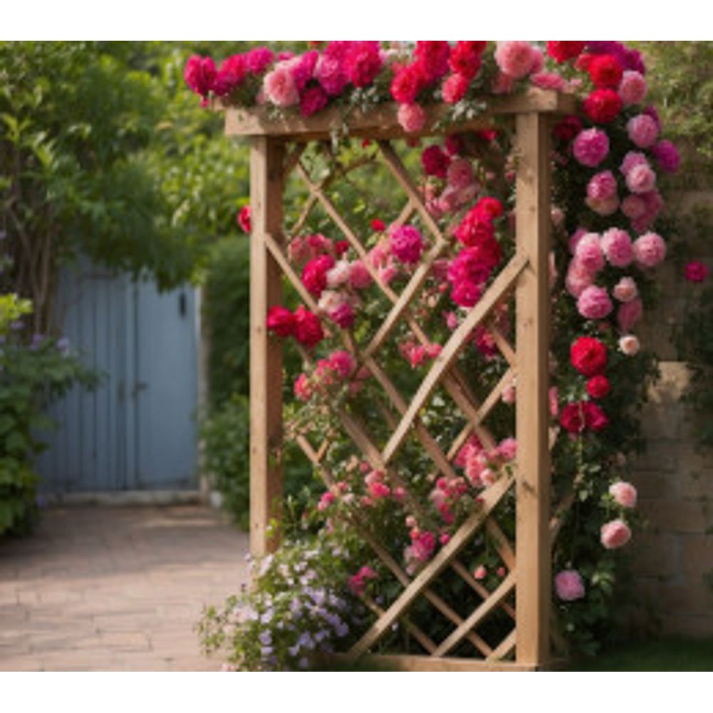 Focus sur le treillage d'un jardin avec des plantes grimpantes