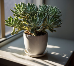 Focus sur un senecio en pot