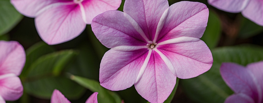 Focus sur les fleurs d'un vinca