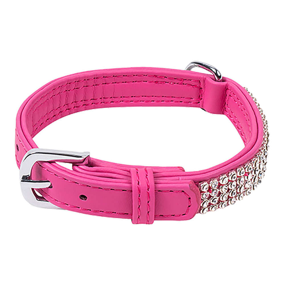 Collier chien Strass Petmini,Simili cuir rose : L. 25 cm x l.10 mm