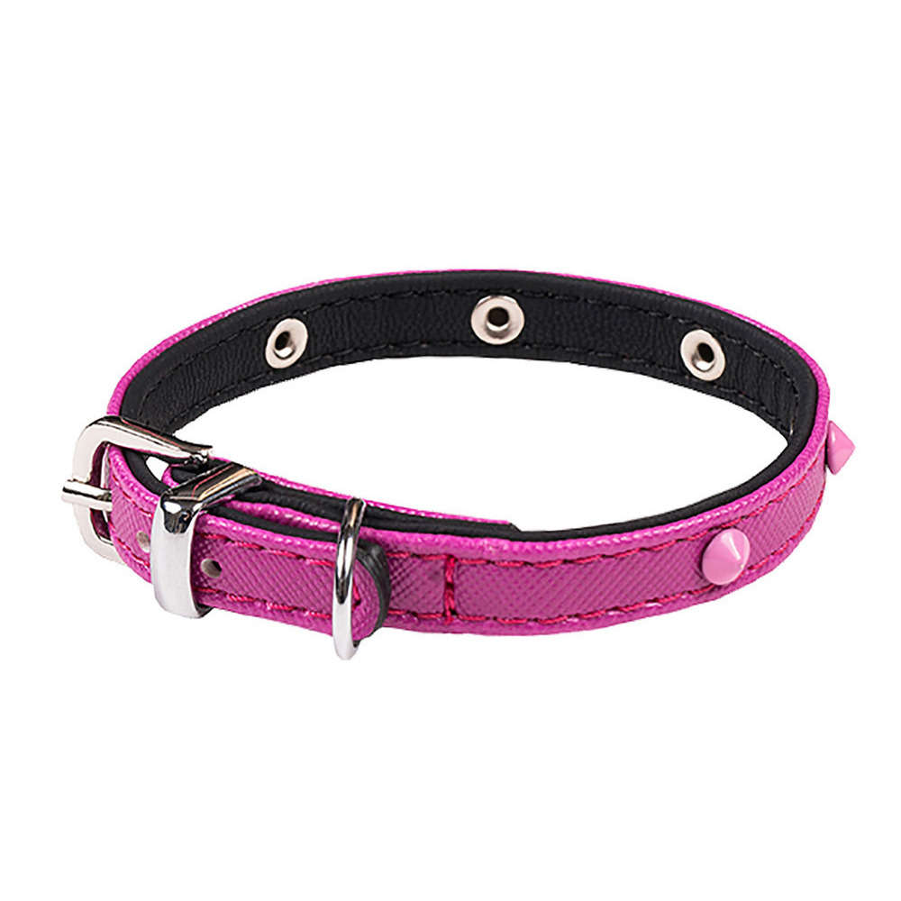 Collier chien Clou Petmini,Simili cuir rose : L. 30 cm x l.15 mm