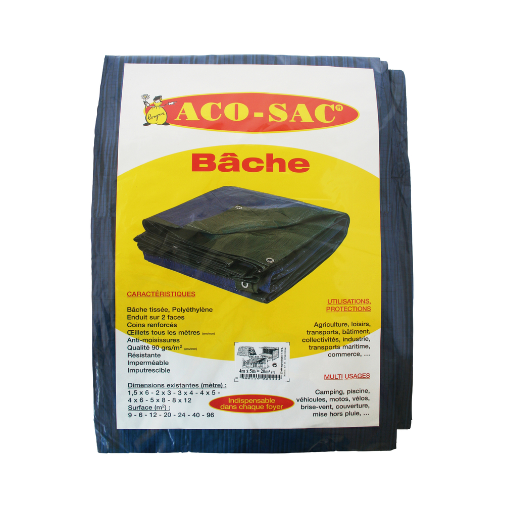 Bache armée : standard polypropylene tissée 90 g/m² 4 x 5m
