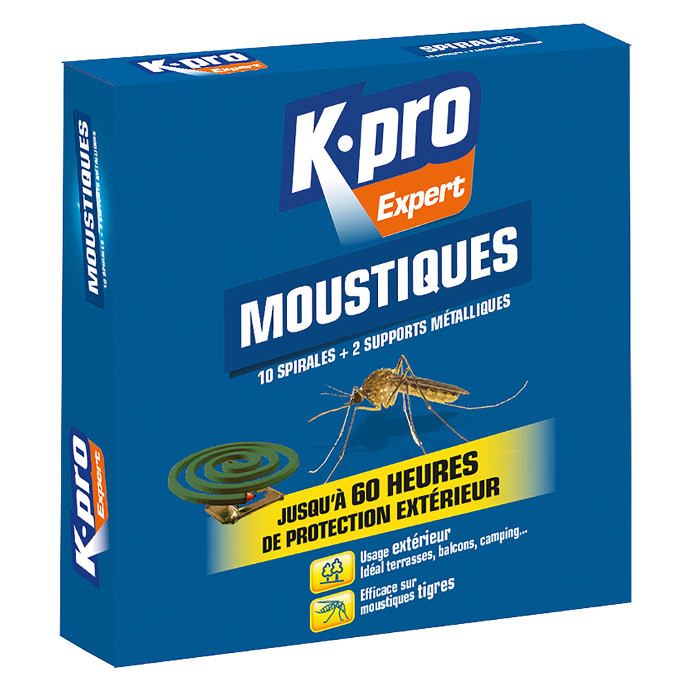 Spirales anti-moustiques Boite de 10 spirales 2 supports métalliques.
