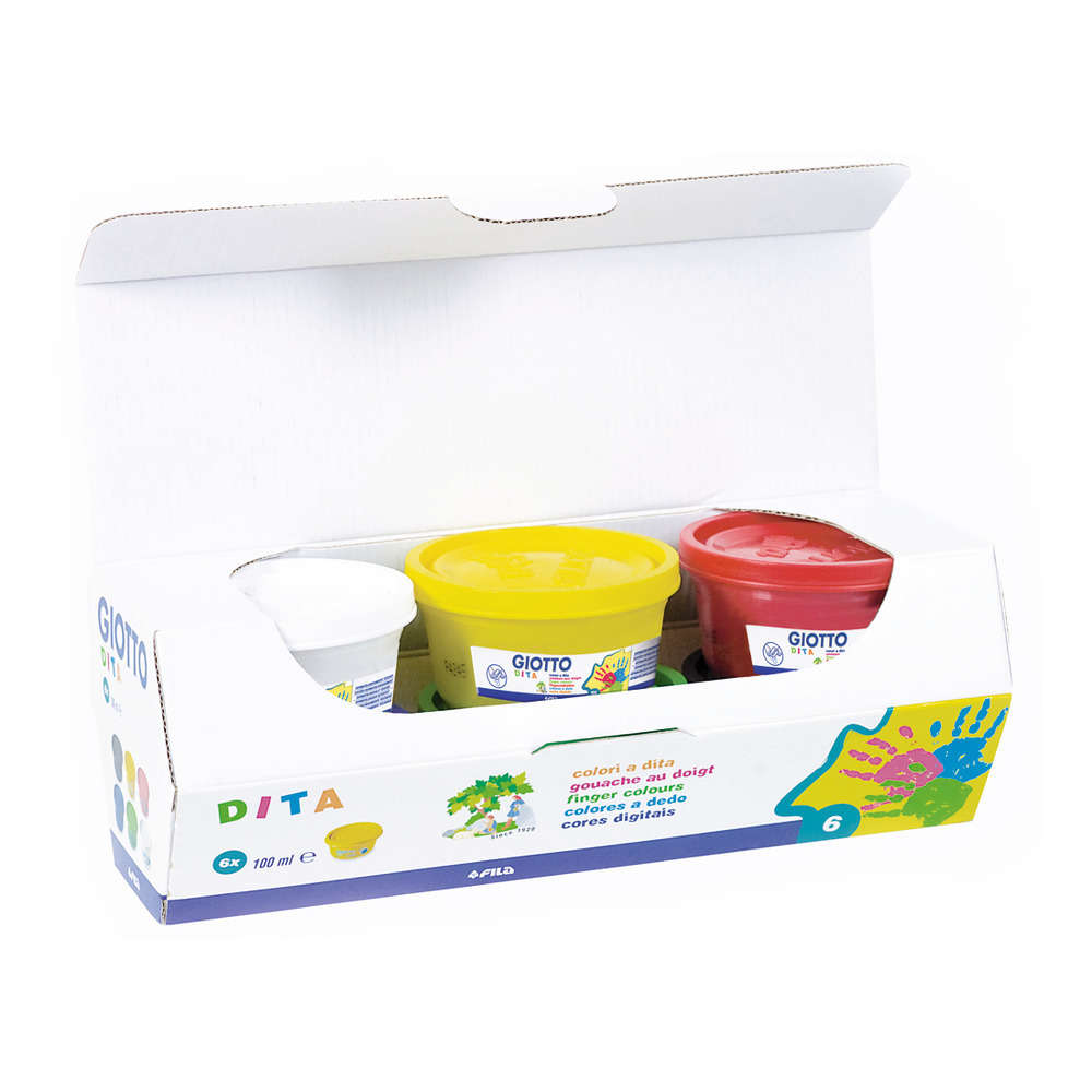 Coffret 6 pots de gouache au doigt - 100ml, couleurs assorties