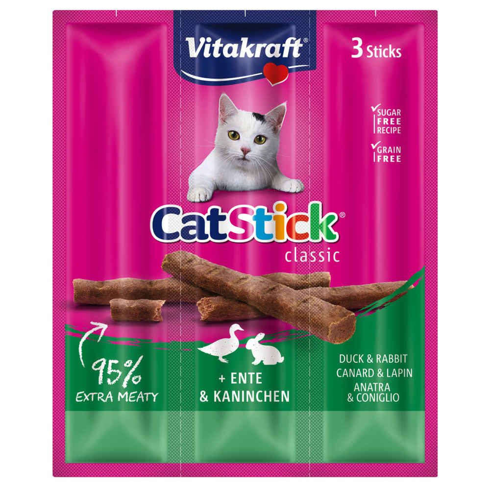 Friandise Cat Stick Mini canard et lapin, sachet de 3 mini saucisses