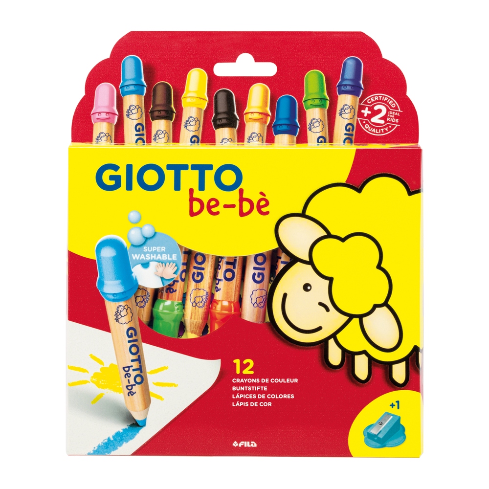 Crayons de couleurs Giotto be-bè x12 +étui avec accroche+taille-crayon