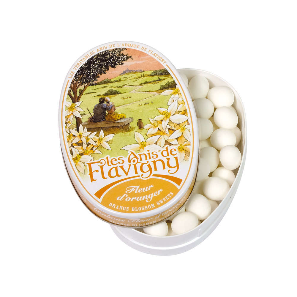 Bonbon Anis de Flavigny: boite ovale 50g fleur d'oranger
