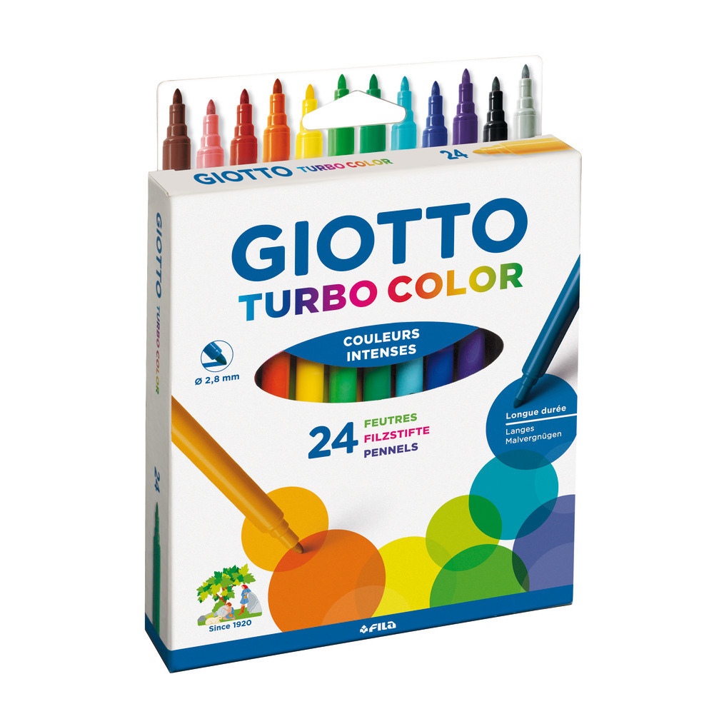 Feutres Giotto Turbo Color x 24, dans étui avec accroche