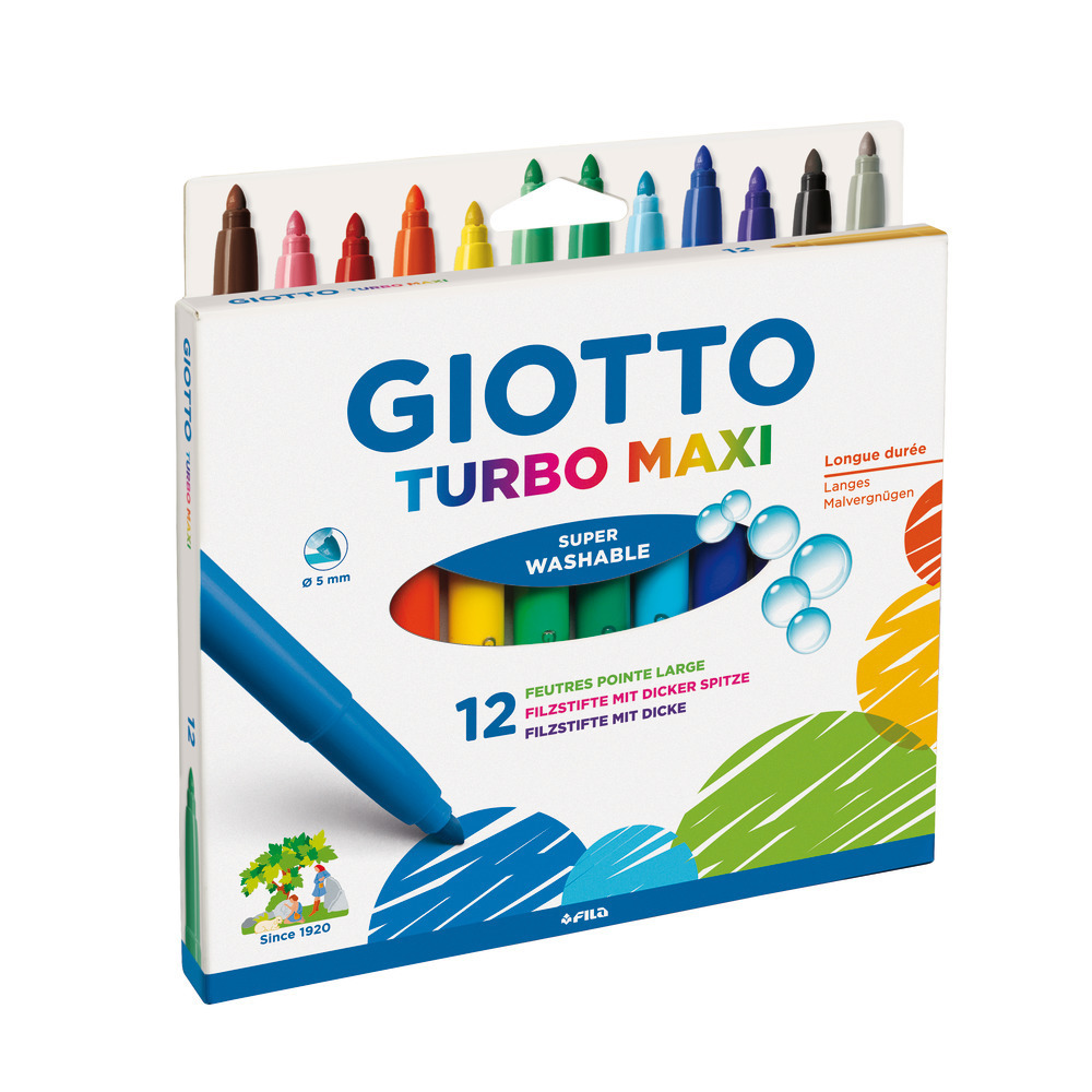 Feutres Giotto Turbo Maxi x 12, dans étui avec accroche