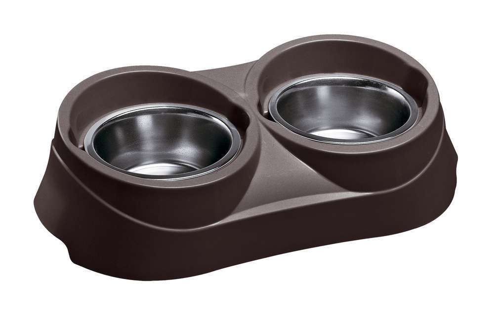 Support plastique feed 01 gris, avec écuelles inox : 0,4 litres