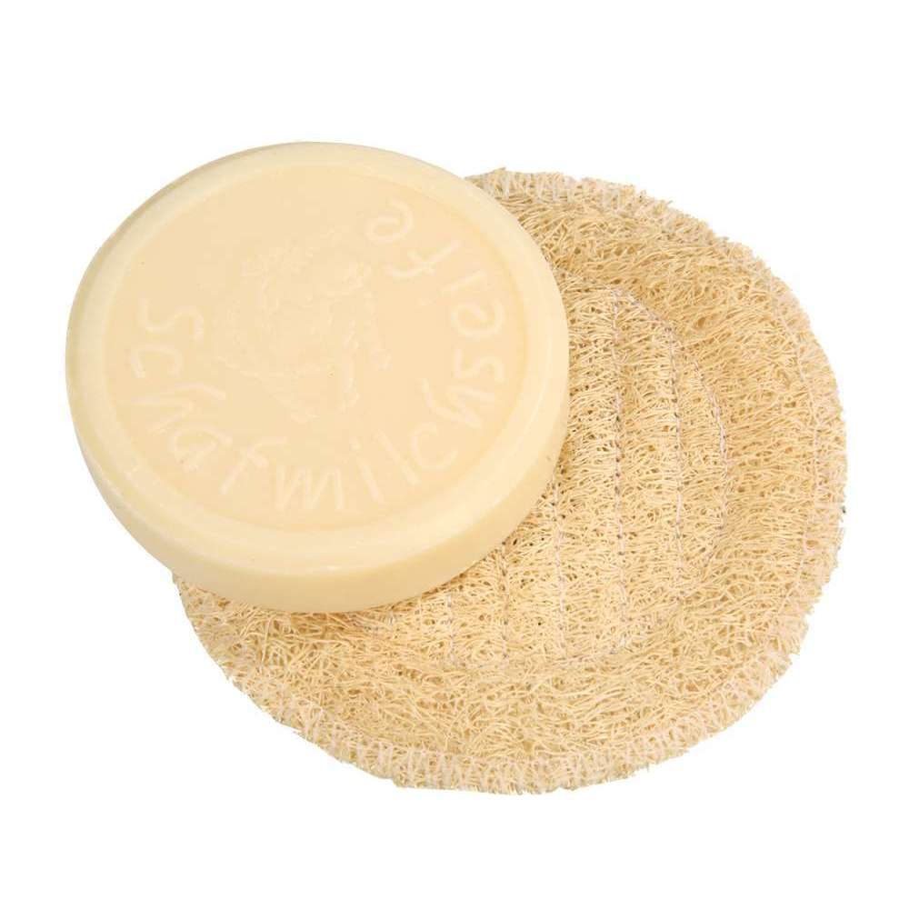 Coussinet Ã  savon rond luffa, beige, d.11cm
