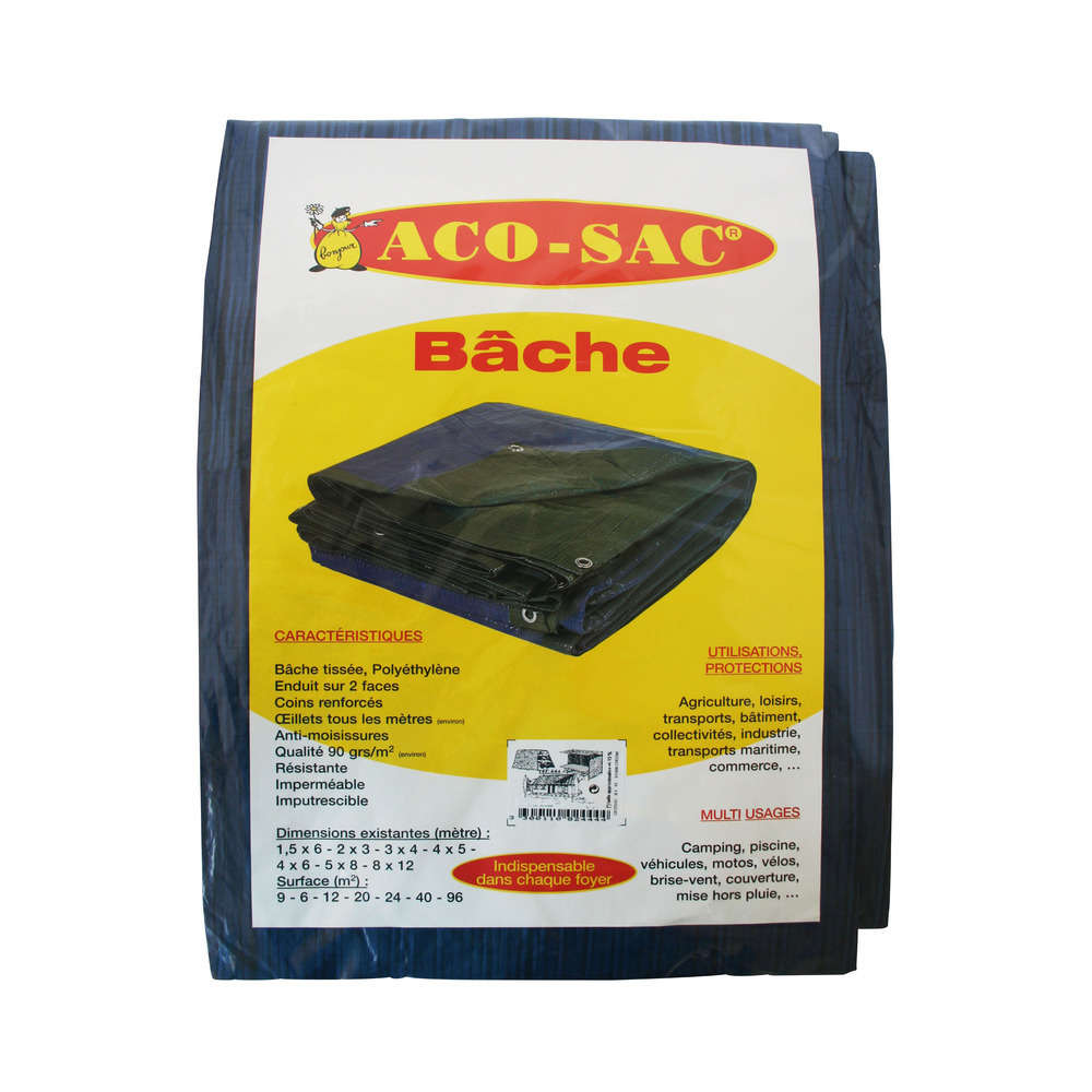 Bache armée : standard polypropylene tissée 90 g/m² 1,5 x 6 m