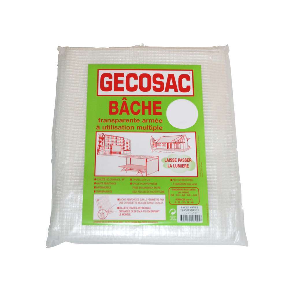 Bache armée : translucide polyethylene 160 g/m² 2 x 3 m Gecosac