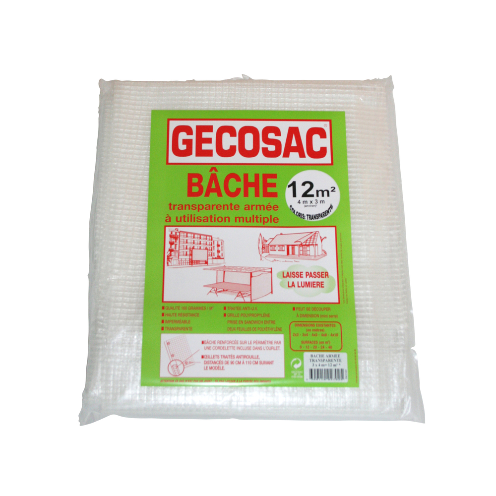 Bache armée : translucide polyethylene 160 g/m² 3 x 4 m