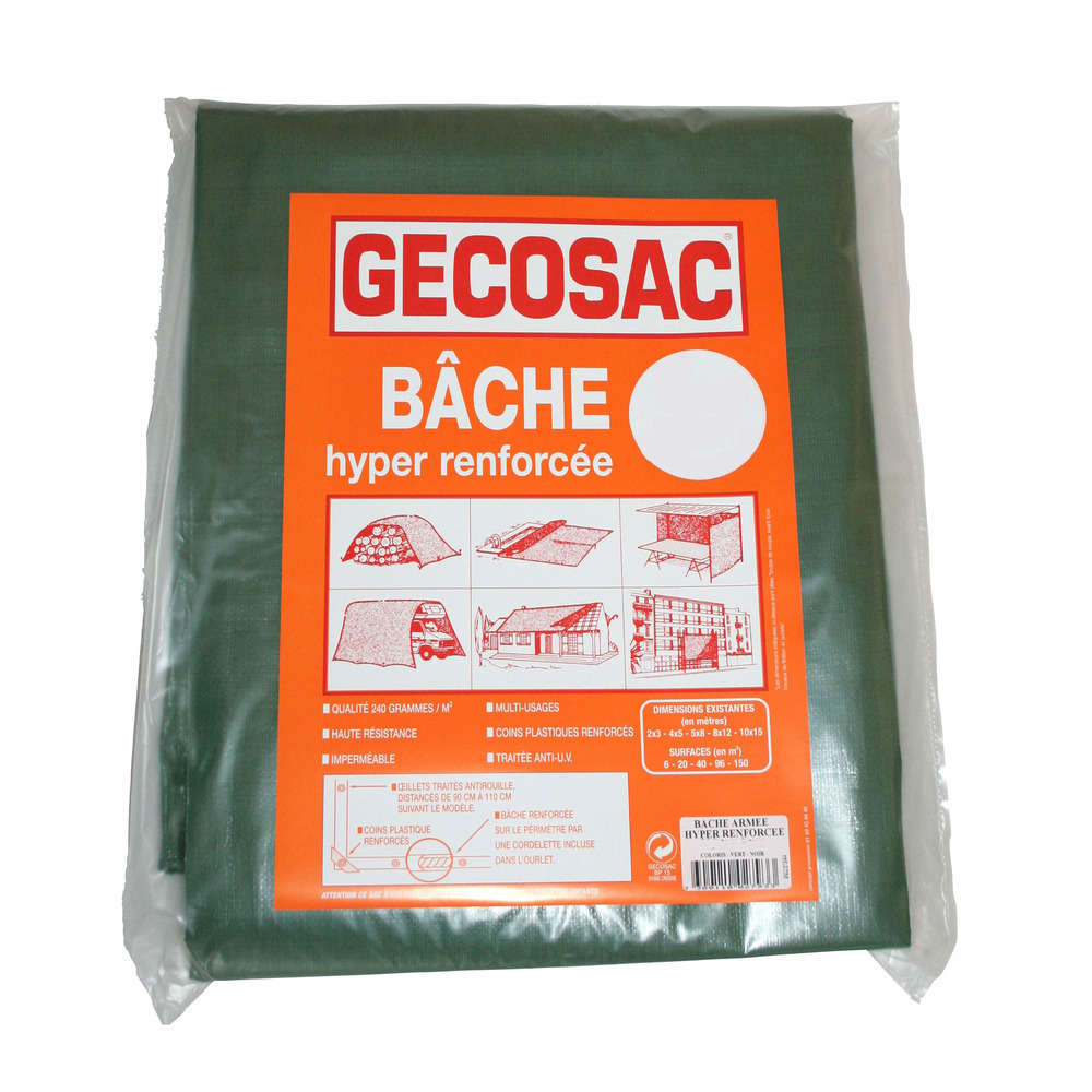 Bache armée : hyper renforcée polypropylene tissee 240 g/m² 4 x 5m
